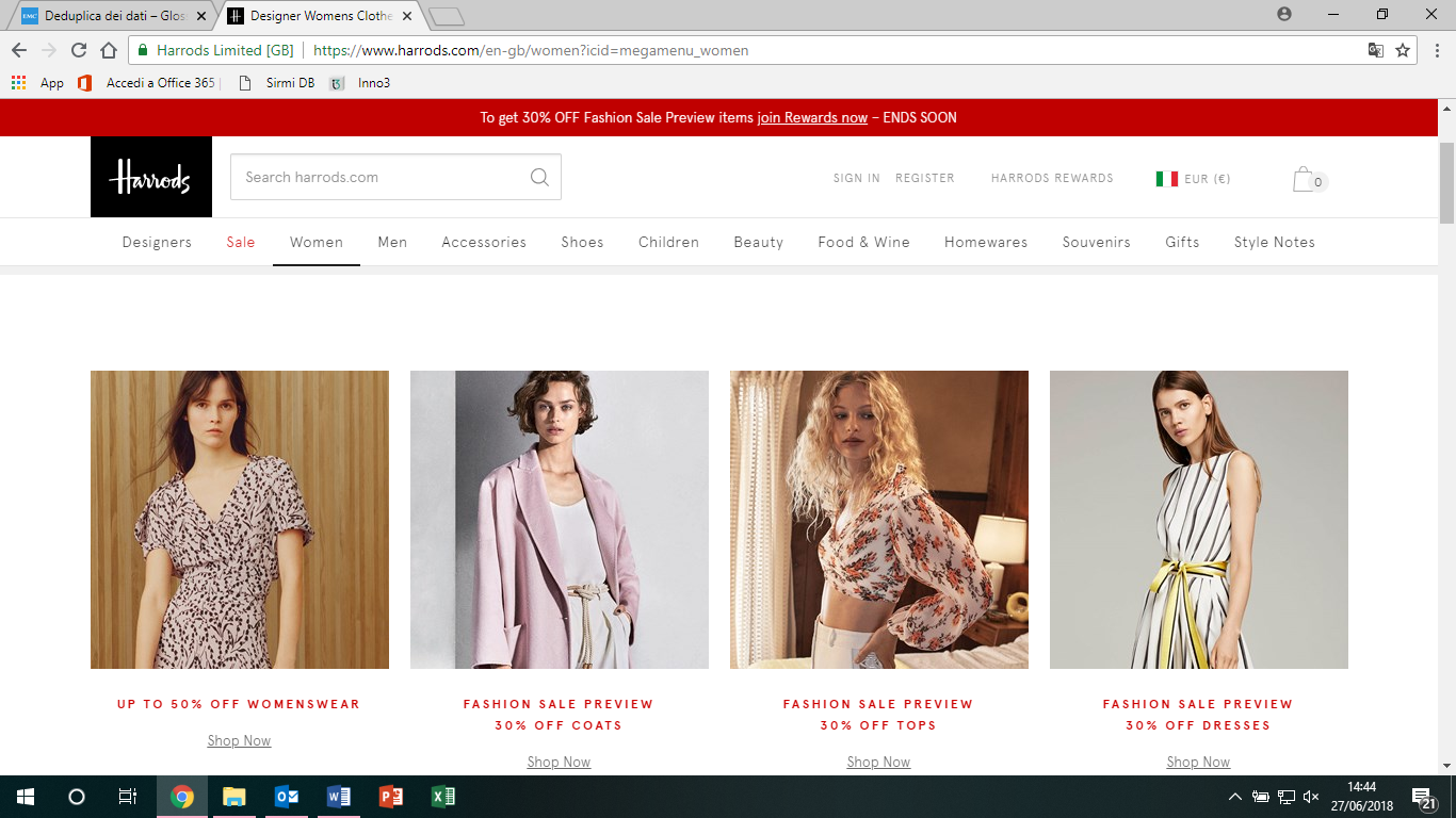 La sezione Fashion Donna del sito web Harrods