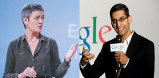 Margrethe Vestager, commissaria europea e Sundar Pichai, ceo di Google